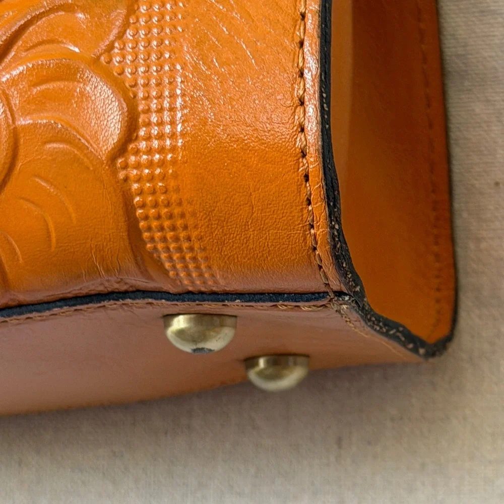 Orange Tooled Leather Patricia Nash Satchel Bag Boho Vintage Y2K Medium